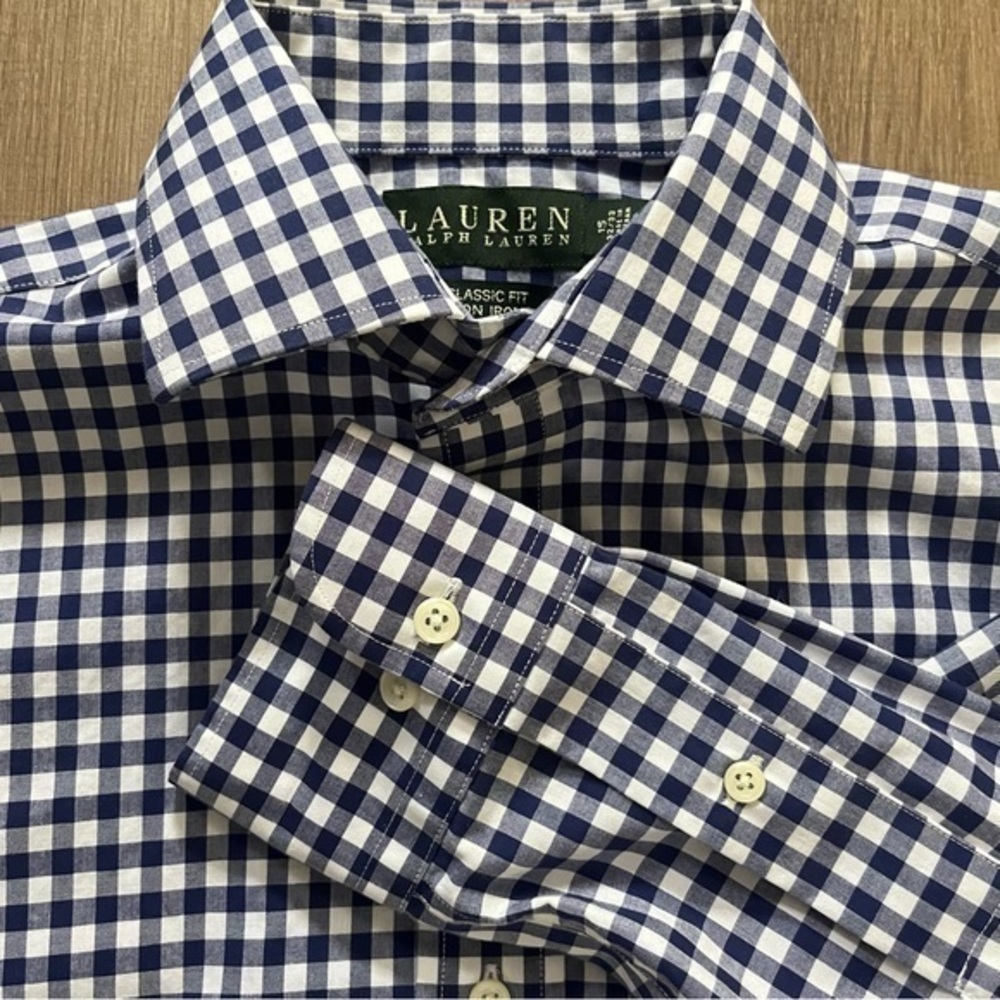 Lauren Ralph Lauren Button Down Shirt Men 44” Chest‎ Gingham Fit Non Iron Cotton
